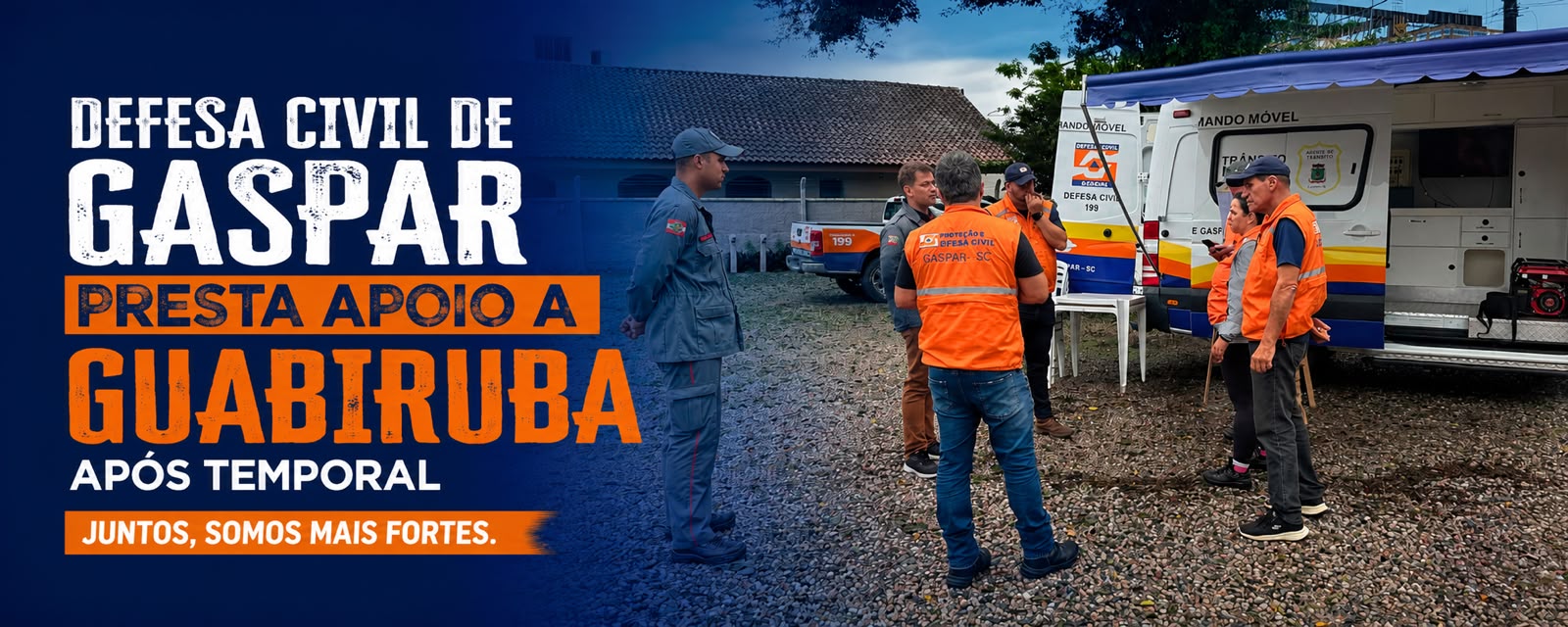 Defesa Civil de Gaspar presta apoio a Guabiruba após temporal